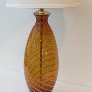 Custom made Retro Inspired Blown Glass Lamp, Bright Copper and White Swirl